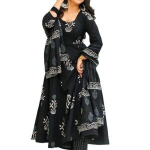 Black Printed Kurta Pant with Dupatta