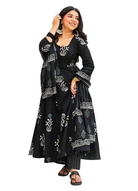 Black Printed Kurta Pant with Dupatta