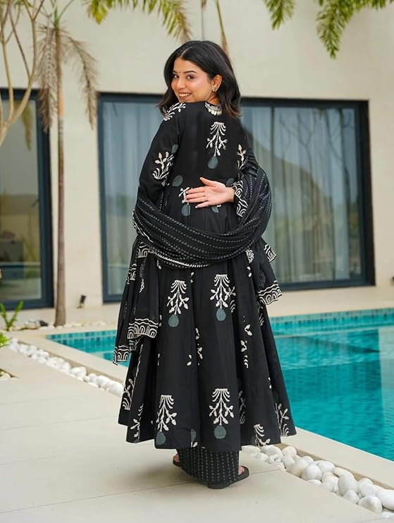 Black Printed Kurta Pant with Dupatta
