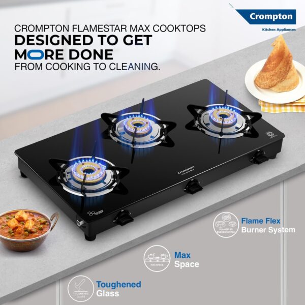 Crompton FlameStar Max 3 Burner Glass Top Gas Stove