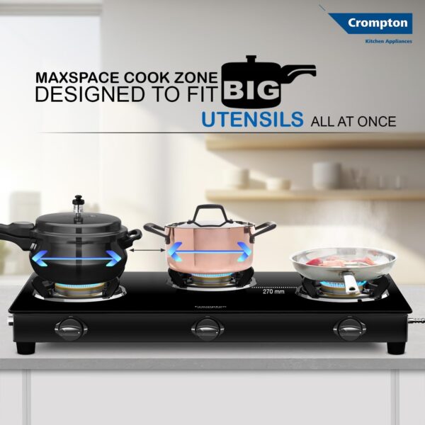Crompton FlameStar Max 3 Burner Glass Top Gas Stove