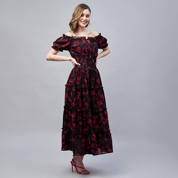 Women's Georgette Fit and Flare Maxi Dress