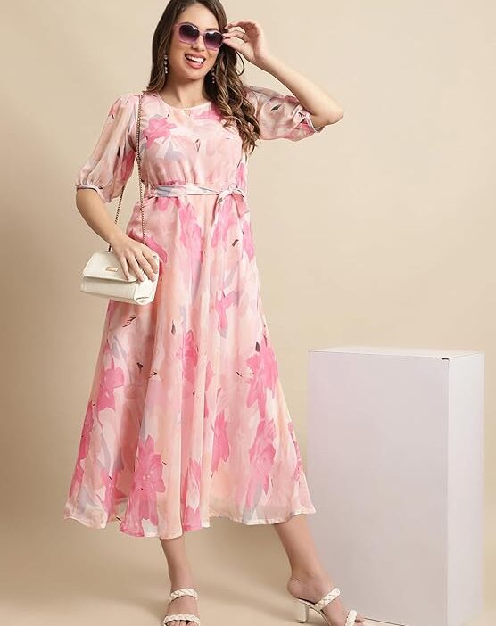 Women's Georgette Maxi Dress – Floral Printed Fit & Flare Gown 1 Women’s Floral Georgette Maxi Dress