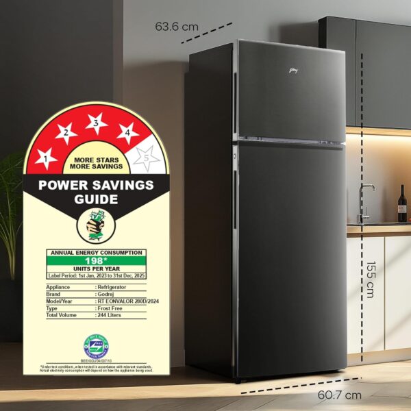 Godrej 244L 4-Star Frost-Free Double Door Refrigerator (2025 Model) – Smart Cooling, Fresh Living!