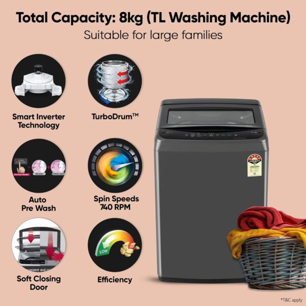 LG 8 Kg 5 Star Smart Inverter Top Load Washing Machine