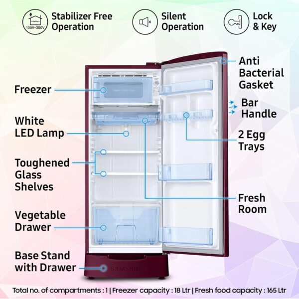 Samsung 183L 5-Star Digital Inverter Direct-Cool Single Door Refrigerator